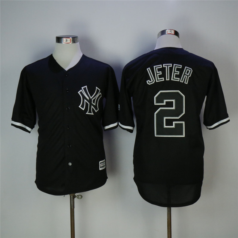 Men's New York Yankees #2 Derek Jeter Black Cool Base Stitched MLB Jersey